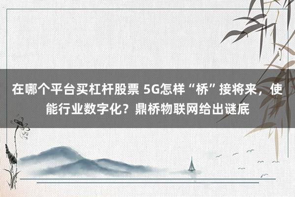 在哪个平台买杠杆股票 5G怎样“桥”接将来,使能行业数字化?鼎桥物联网给出谜底