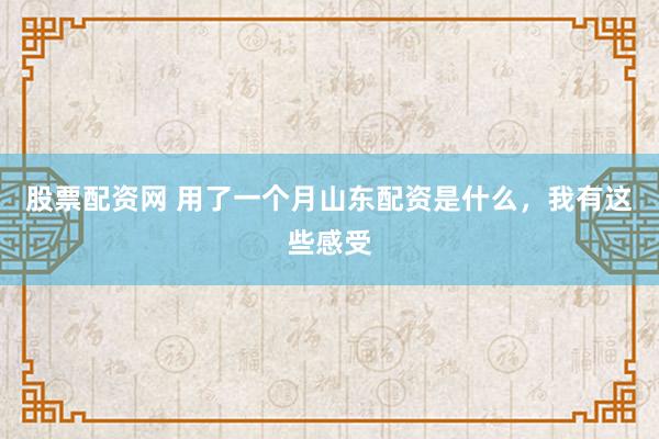 股票配资网 用了一个月山东配资是什么，我有这些感受