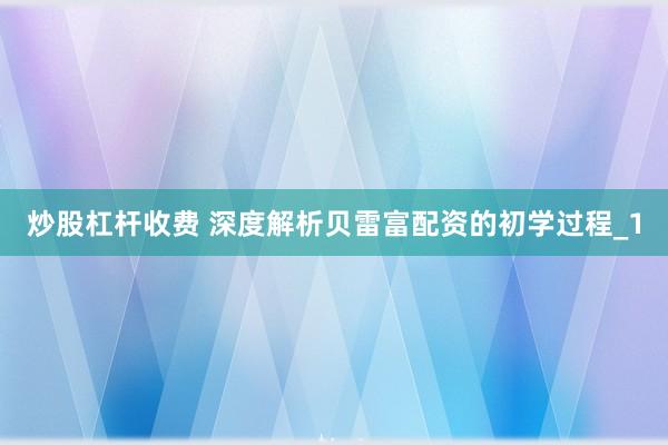 炒股杠杆收费 深度解析贝雷富配资的初学过程_1
