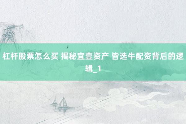 杠杆股票怎么买 揭秘宜壹资产 皆选牛配资背后的逻辑_1