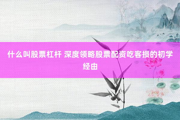 什么叫股票杠杆 深度领略股票配资吃客损的初学经由